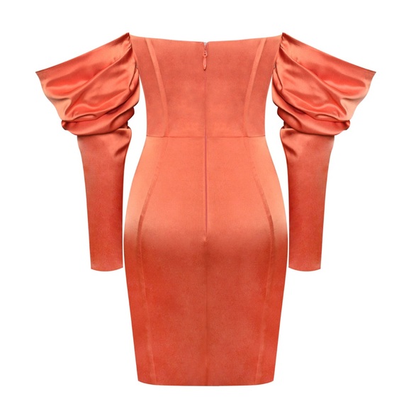 NWT Miss Circle satin off shoulder puff sleeve corset mini dress - Picture 5 of 6